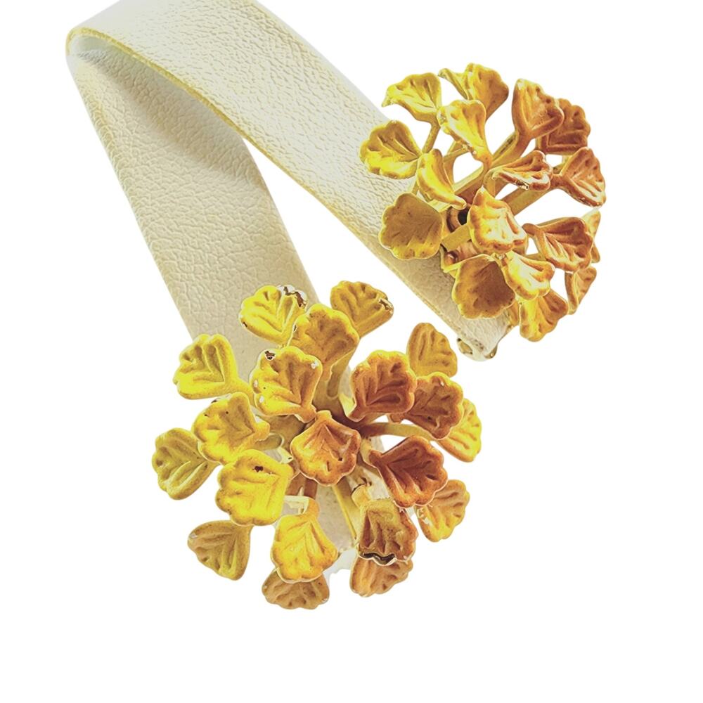 Vintage Enamel Flower Clip On Earrings Yellow Orange Textured Retro Dimensional